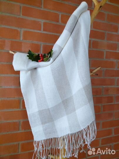 Палантин льняной серый, ручное ткачество