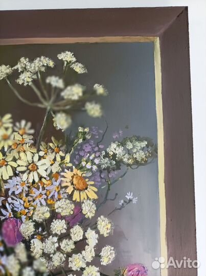 Картина полевые цветы в вазе масло 35 на 28 см