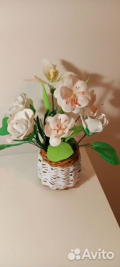 Цветы в корзинке, ручная поделка