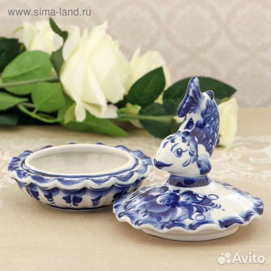 Икорница «Рыбка», с крышкой, 131316 см, гжель