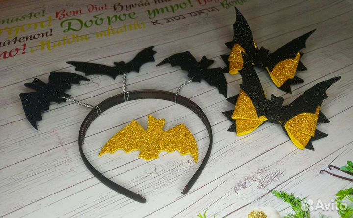 Ободок и бантики резиночки летучая мышь. Хеллоуин