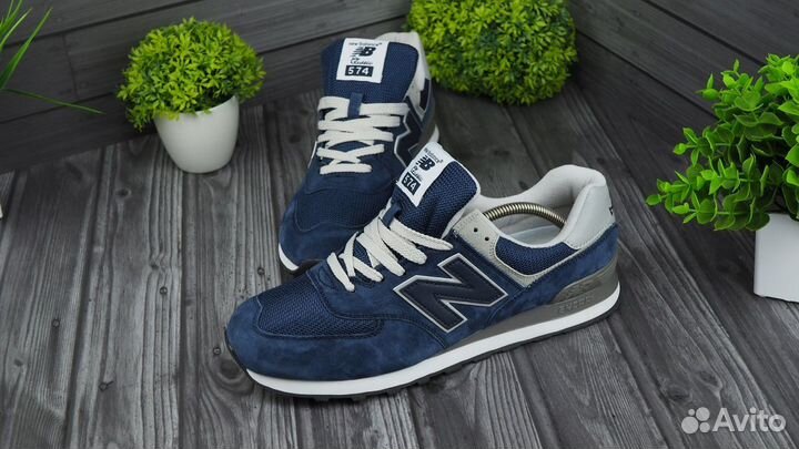 Кроссовки new balance 574 синий чёрный premium