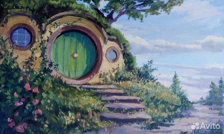 Картина в детскую.Домик хоббита из сказки. Фэнтези