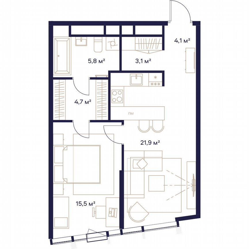 1-к. квартира, 55,1 м², 21/24 эт.