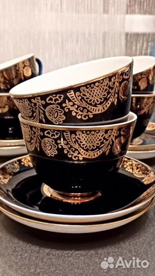 Чайные пары, кобальт. Золотой фриз