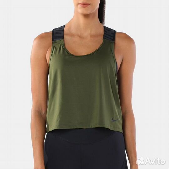 Nike Pro майка топ укороченная army green
