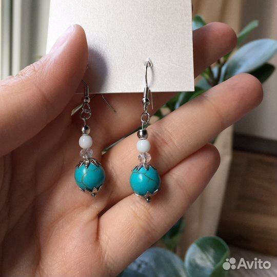 Комплект натуральные камни бусы браслет серьги