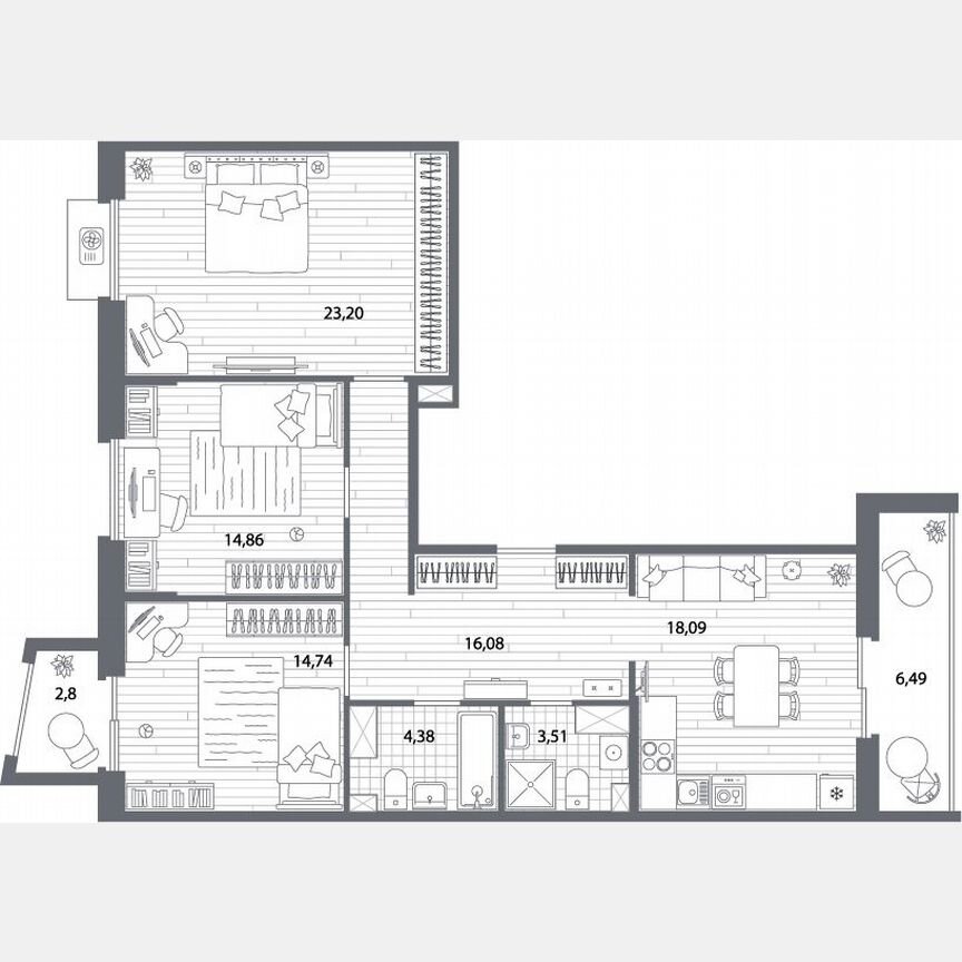 3-к. квартира, 99 м², 11/13 эт.