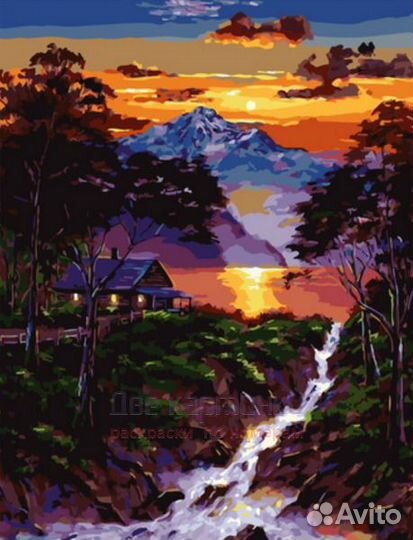 Картина по номерам 40x50 Маленький домик у горного