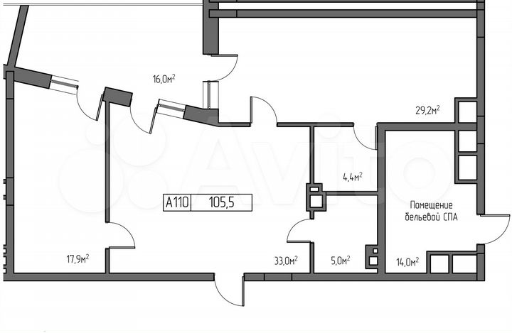 2-к. апартаменты, 105,5 м², 6/7 эт.