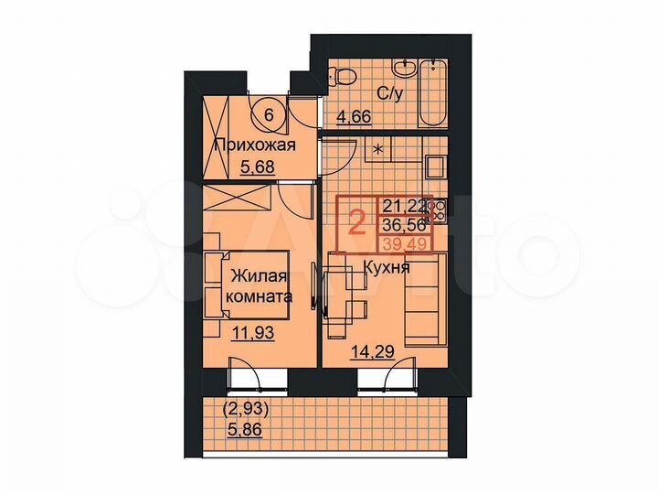 2-к. квартира, 39,5 м², 1/18 эт.