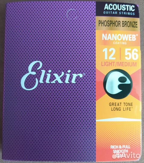 Струны elixir phosphor bronze nanoweb 12 56