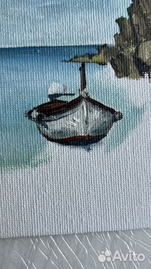 Магнит маслом «Морской пейзаж, лодка»