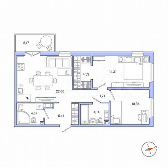 2-к. квартира, 69,8 м², 9/9 эт.