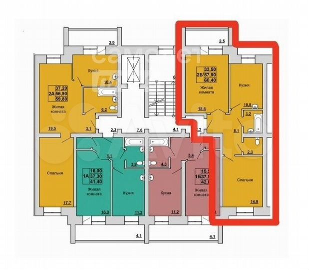 2-к. квартира, 60,4 м², 4/7 эт.
