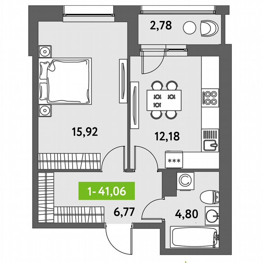 1-к. квартира, 41,1 м², 5/12 эт.