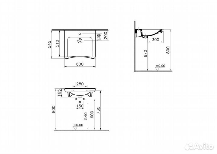 VitrA 5289B003-0001 Раковина подвесная