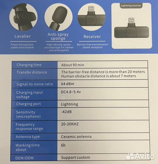 Петличный беспроводной микрофон Lightning boya WM