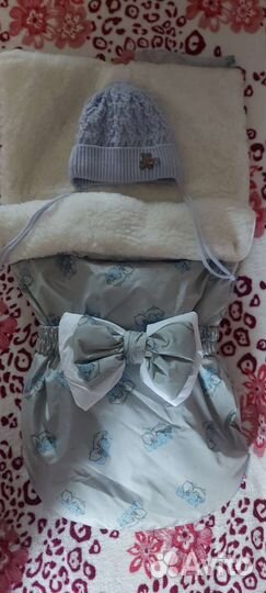 Конверт+шапочка на выписку для мальчика зимний