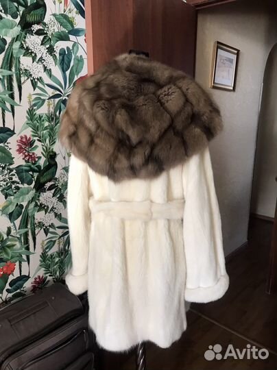 Шуба норковая с соболем премиум сливочная