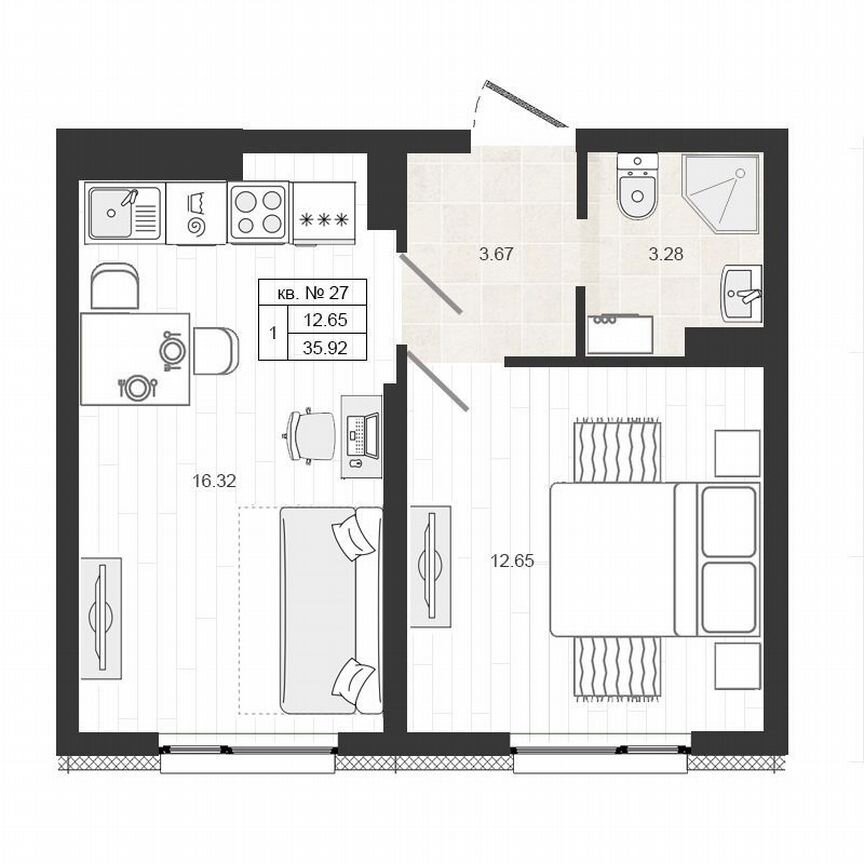 1-к. квартира, 35,9 м², 4/4 эт.