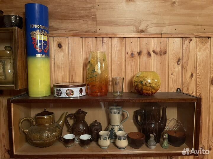 Кувшин глиняный, чашки, горшочки, набор керамика