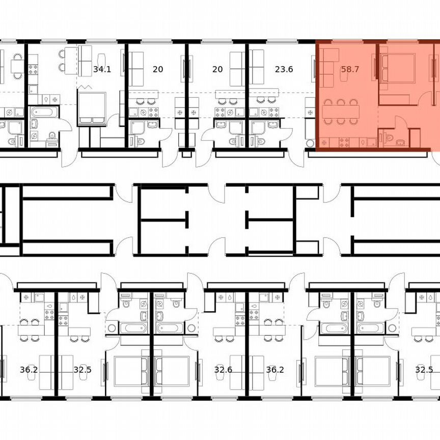 2-к. квартира, 58,7 м², 15/25 эт.