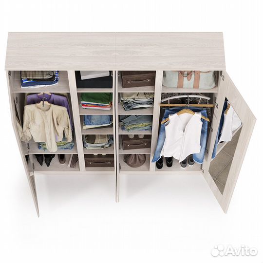 Два Шкафа комбинированных для одежды с зеркалами внутри на створке Ника, цвет ясень анкор светлый, ш