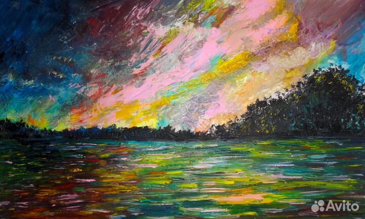 Современная картина, пейзаж, закат