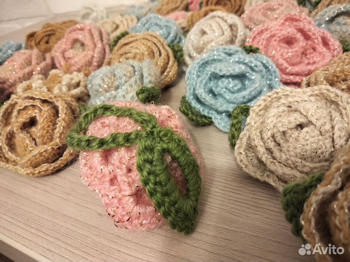 Вязанные розы цветы ручная работа
