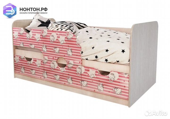Кровать Минима дуб атланта / пинк хеллоу китти