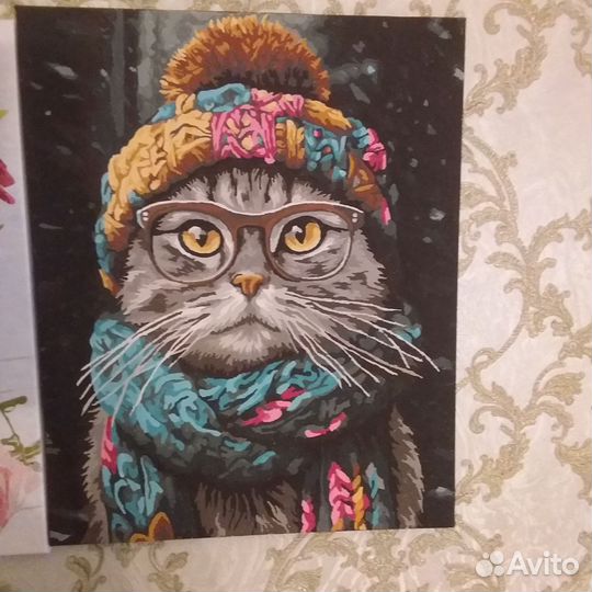 Картина по номерам раскрашенная Кот