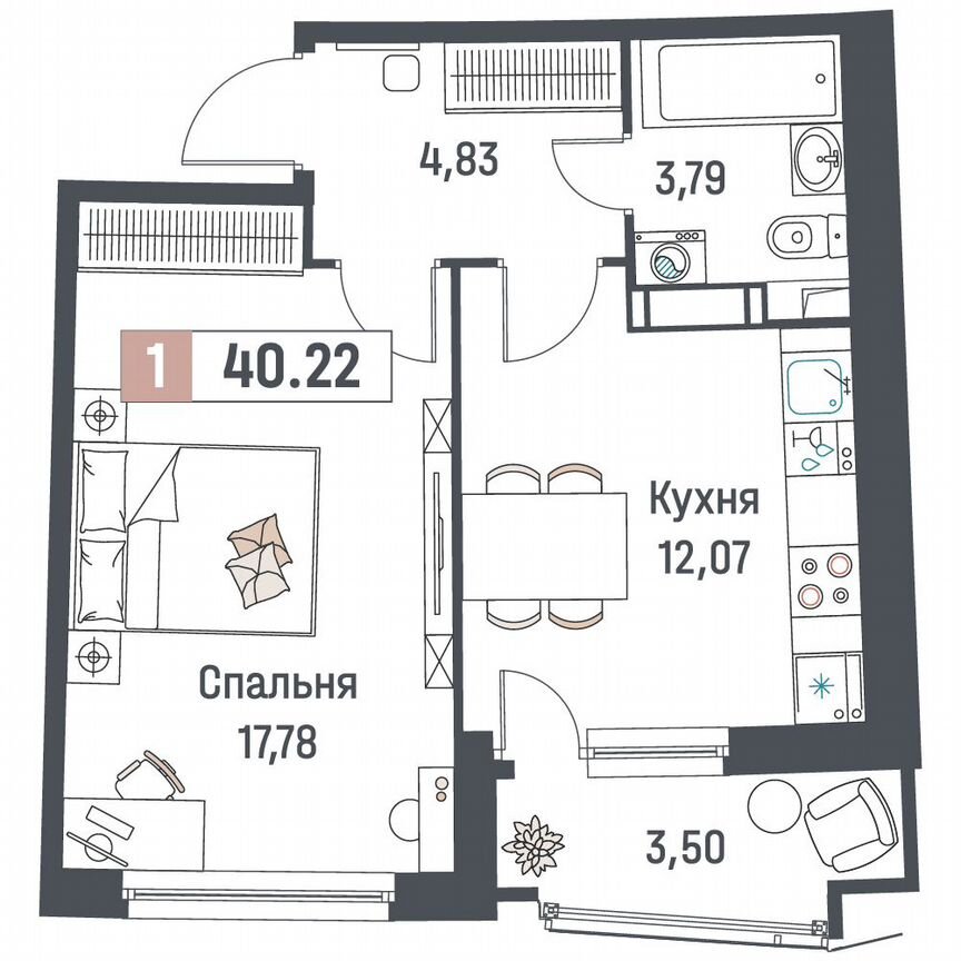 1-к. квартира, 40,2 м², 11/18 эт.