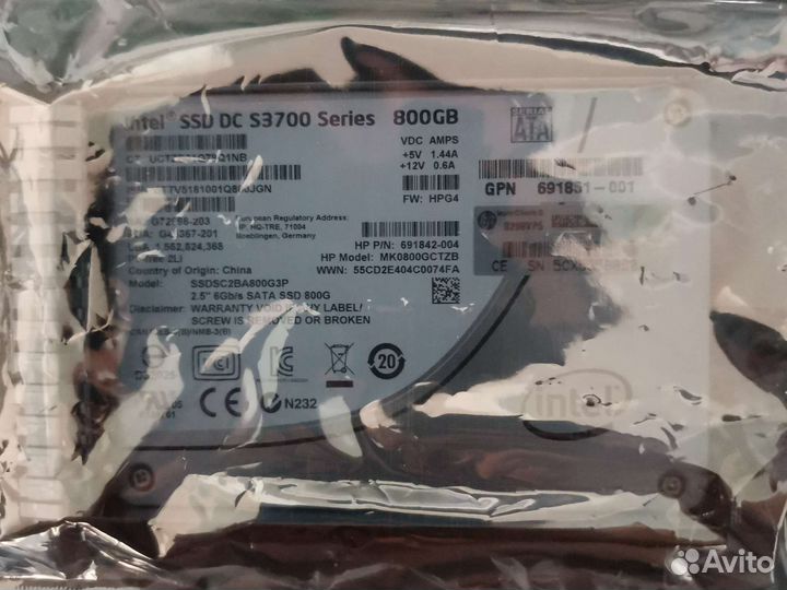 Серверный ssd intel DC S3700 SATA 800 Gb