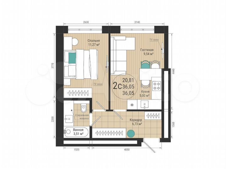 2-к. квартира, 36,1 м², 27/27 эт.