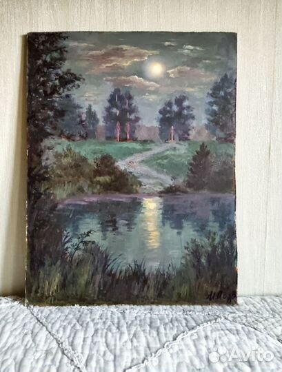 Картина маслом Лесной пейзаж Лунная ночь