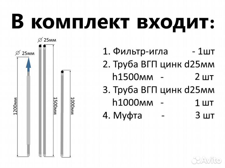 Комплект для абиссинской скважины 5м вгп 25мм