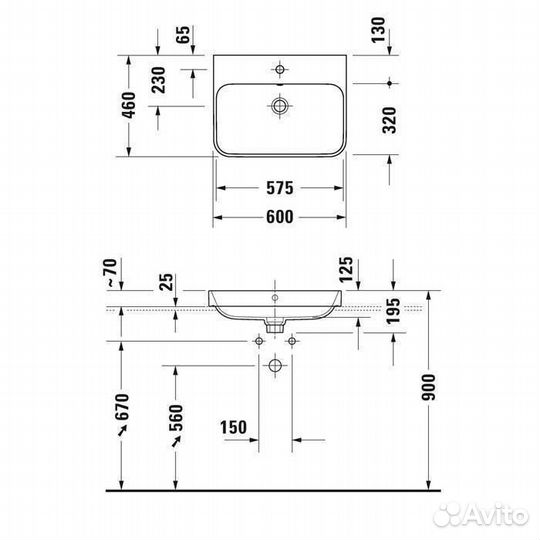 Duravit Happy D.2 Plus Раковина 60х46 см, 1 отв