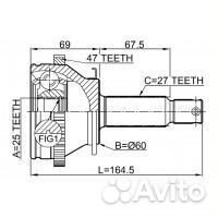 Шрус наружный 25x60x27 hyundai sonata (ef) 2001-20