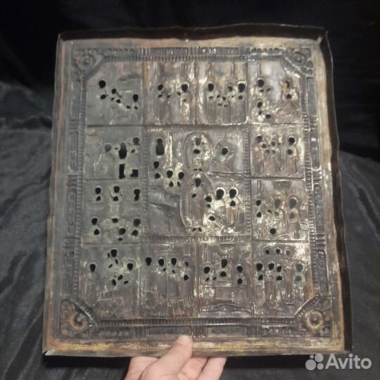 Редкий антикварный оклад для иконы латунь