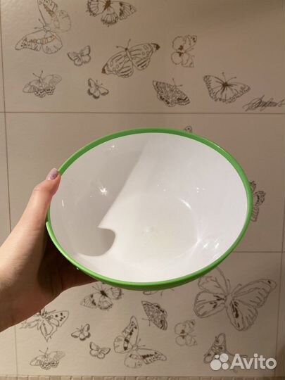 Миска зеленая в белый горошек