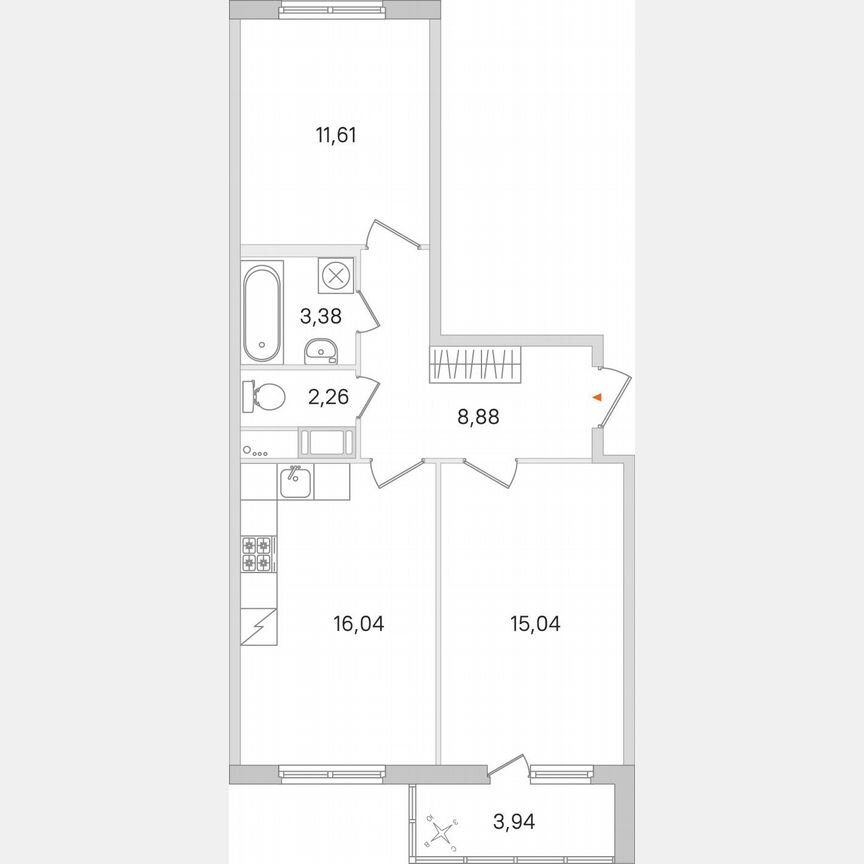 2-к. квартира, 59,2 м², 6/8 эт.