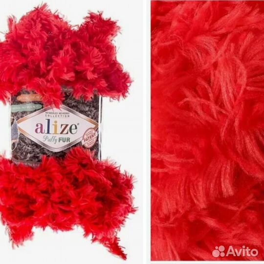 Пряжа Alize Puffy Fur (Пуффи Фур) 6109 красный