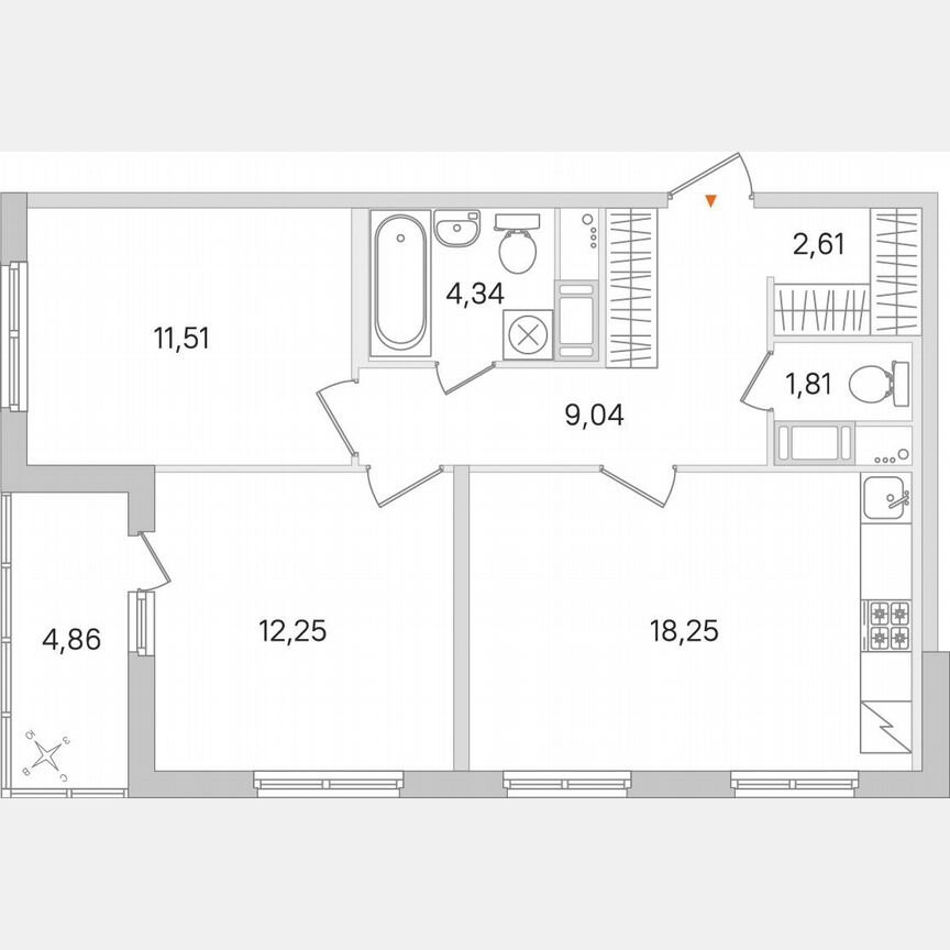2-к. квартира, 62,2 м², 8/8 эт.