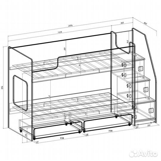 Двухъярусная кровать LD-К5.42, в 2х размерах