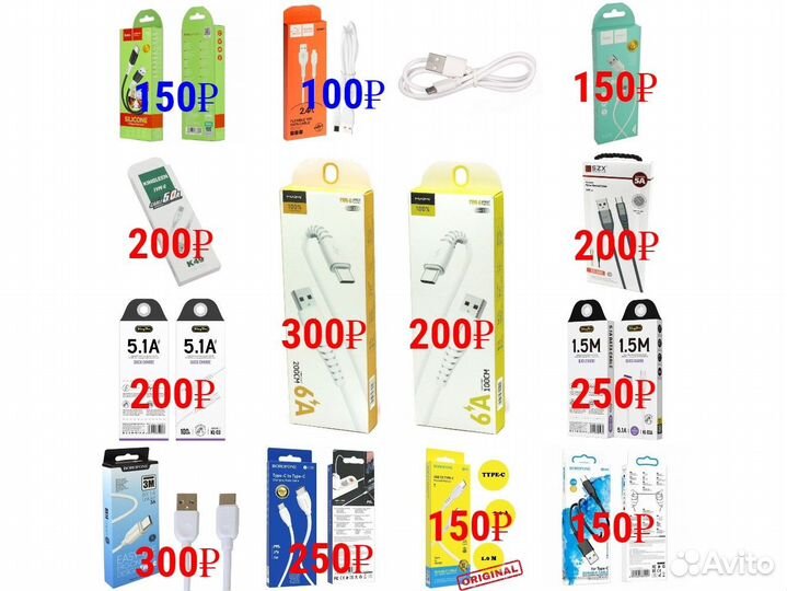 Кабели iPhone /Android /Type-C /Micro-USB / 1А-6А