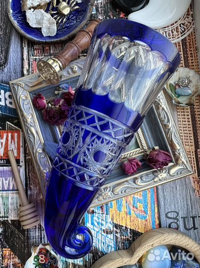 Винтажный хрусталь (рог кобальт 18 см)