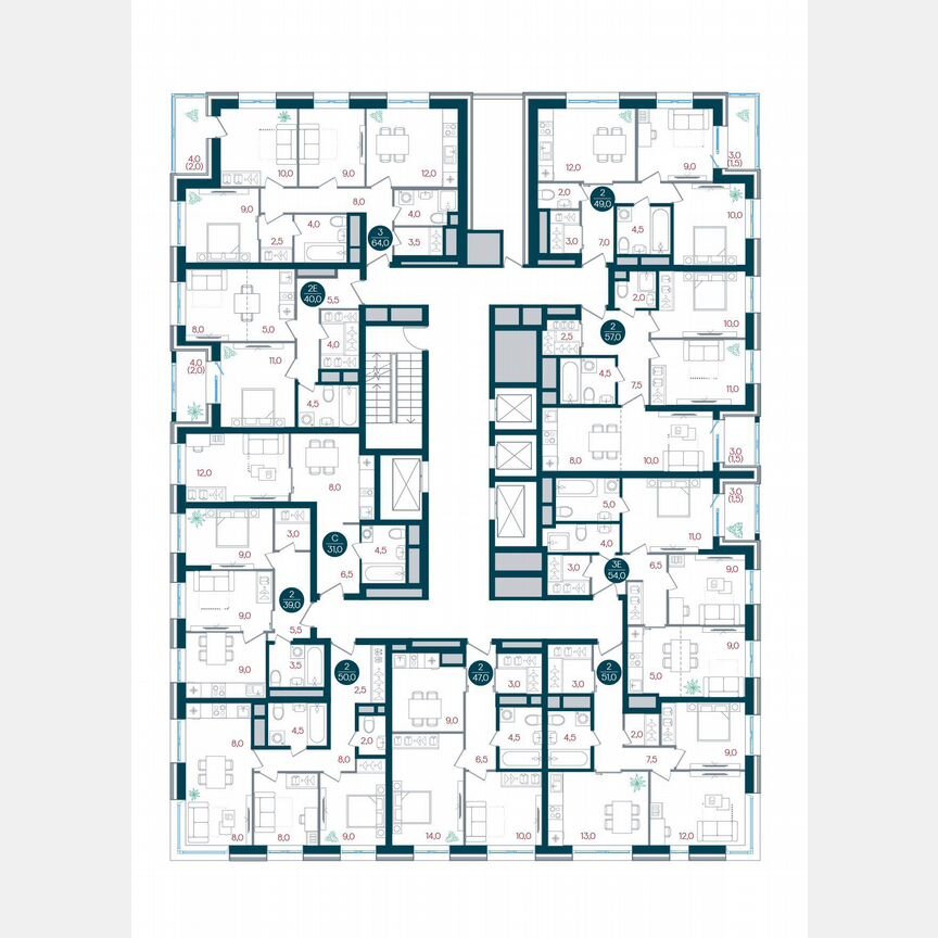 3-к. квартира, 54 м², 16/32 эт.