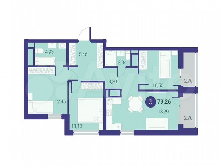 3-к. квартира, 72,6 м², 10/22 эт.