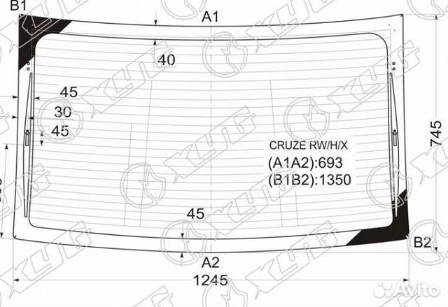 Стекло заднее с обогревом chevrolet cruze 4D 09-15